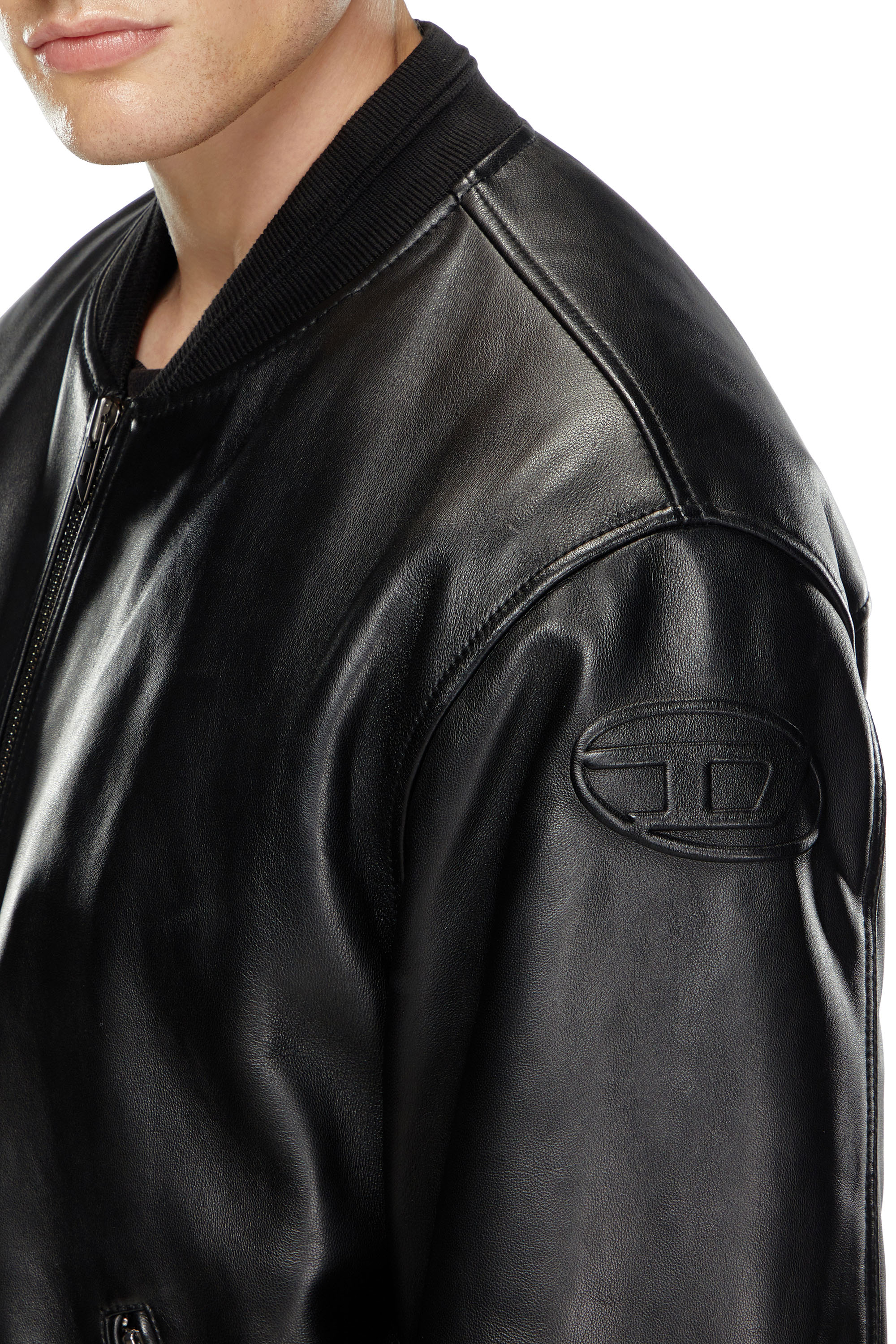 Diesel - L-KHAN, Man's Leather bomber jacket in Black - 5