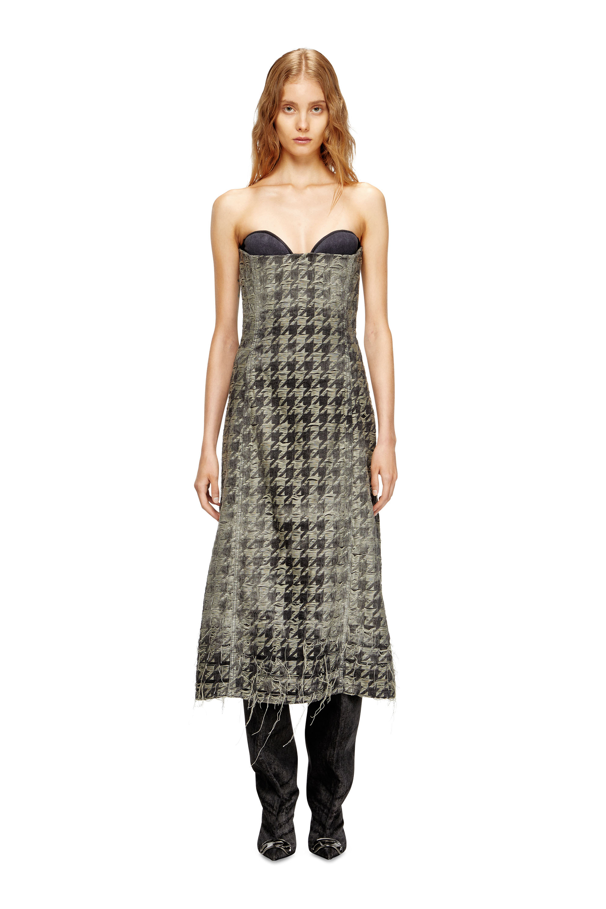 Diesel - DE-OLIVIA-FSH, Woman's Midi dress in houndstooth-weave denim in Black/White - 3