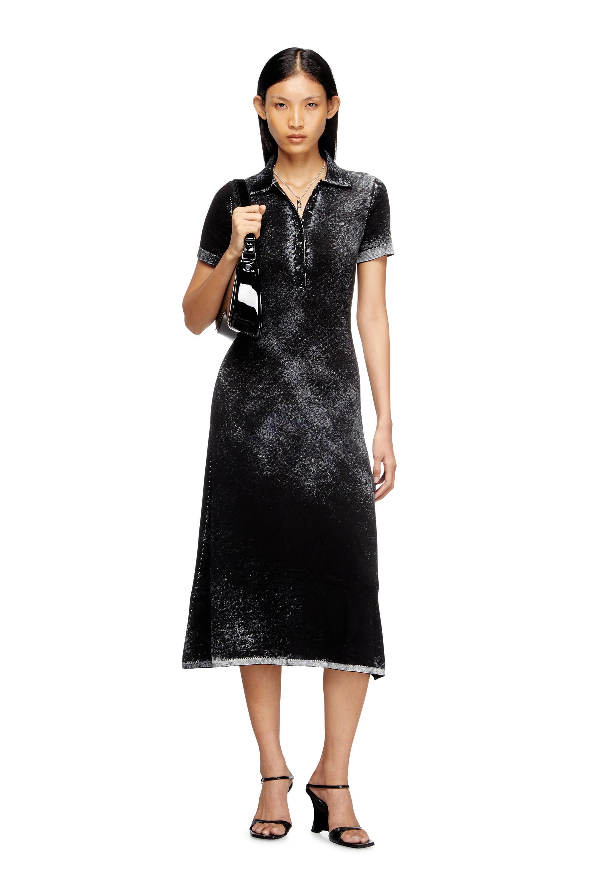 Diesel - M-LOURENS, Woman's Midi polo dress in reverse-printed knit in null - 2