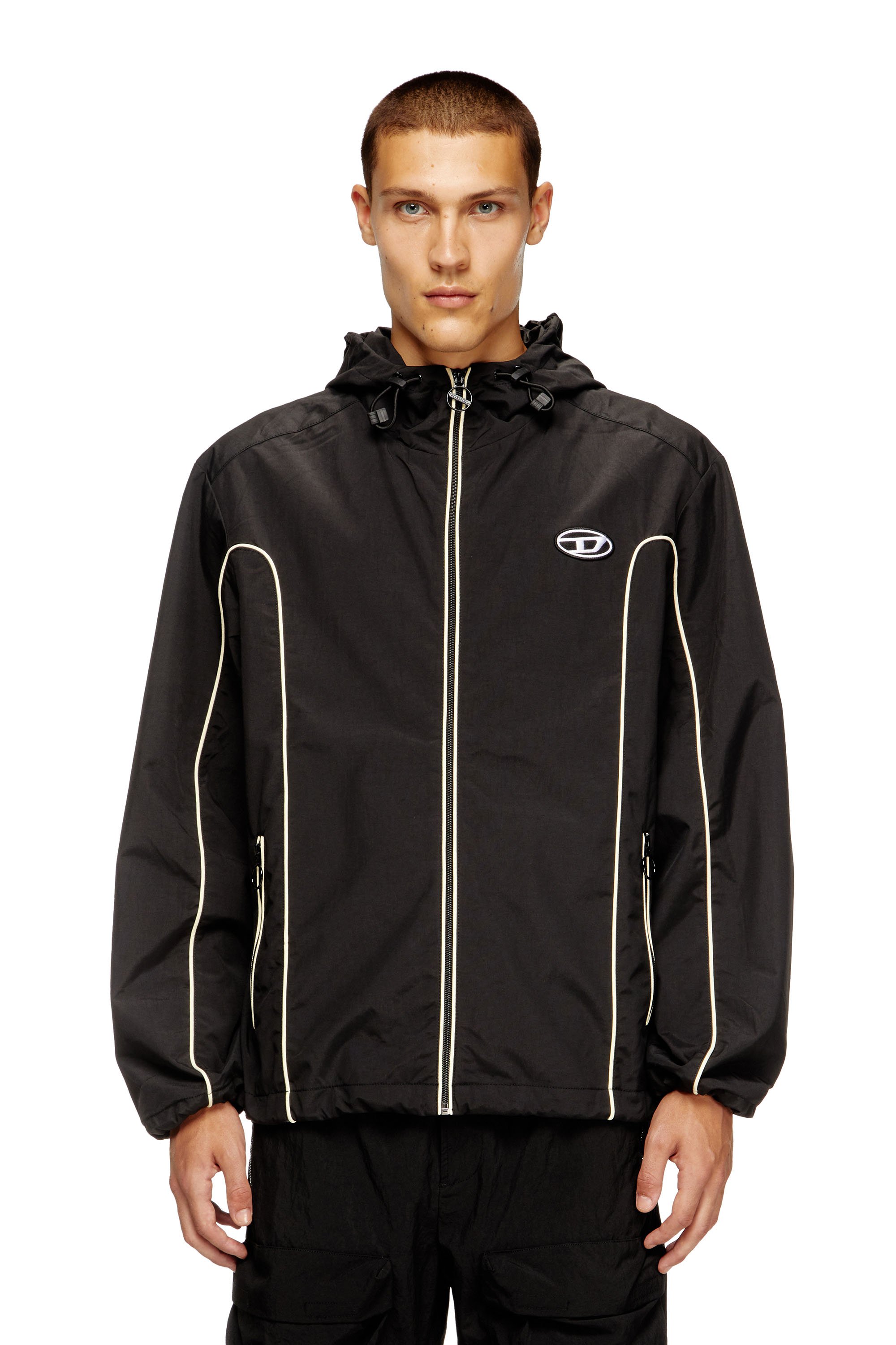 Diesel - J-HIVES, Man's Windbreaker with contrast piping in Black - 3