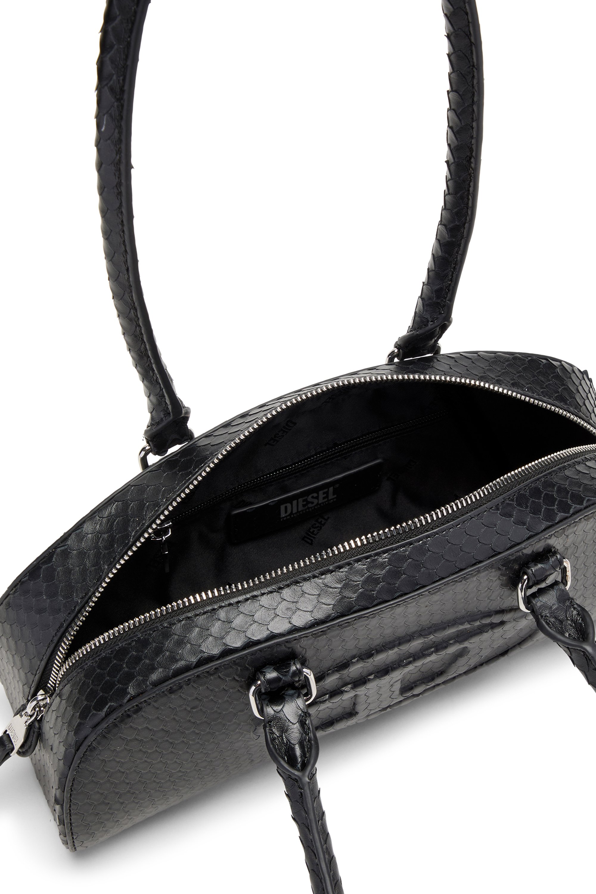 Diesel - 1DR DOME SHOULDER EW, Woman's 1DR Dome-Elongated bowling bag in textured leather in Black - 4