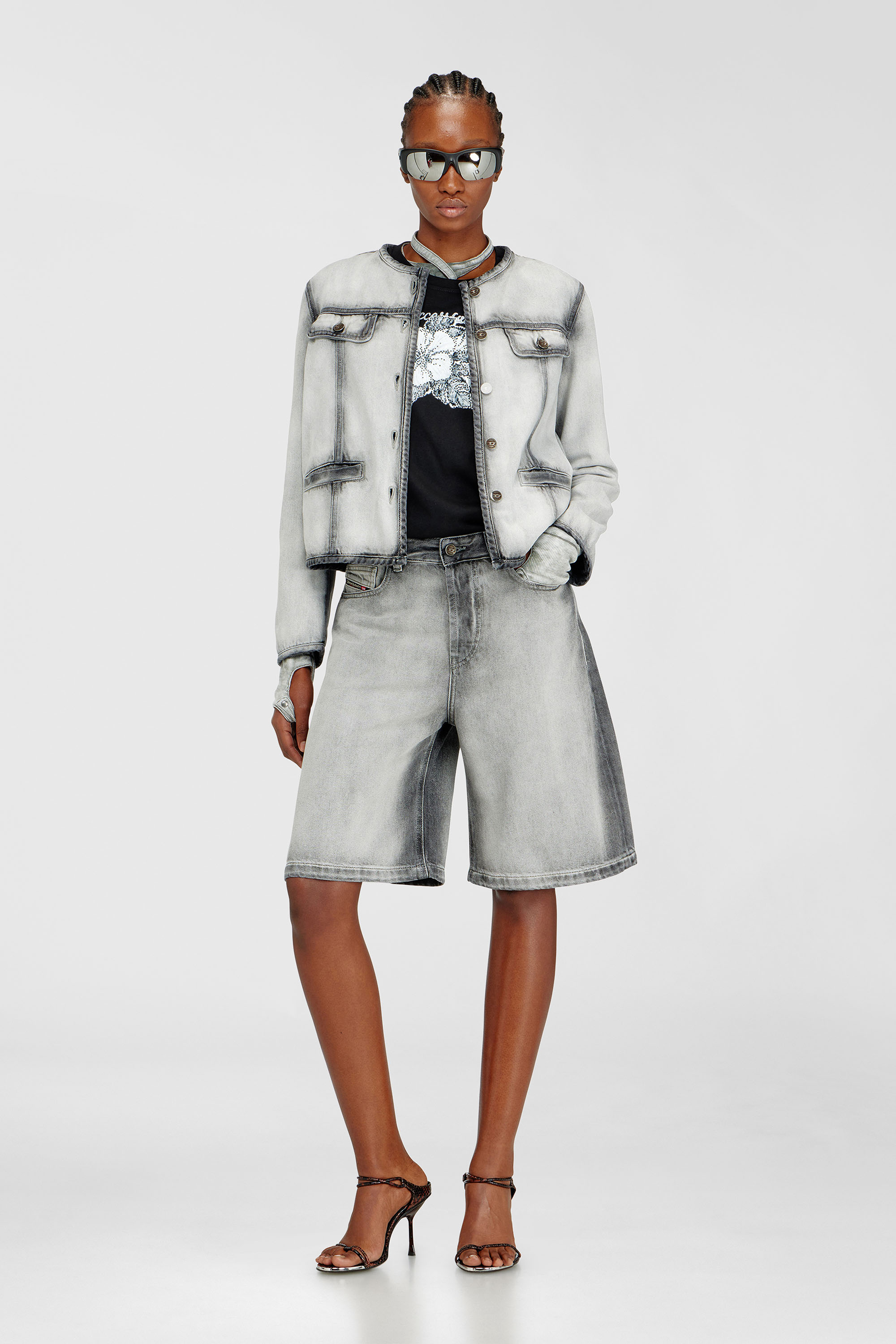 Diesel - DE-SIRE-SHORT-FSI, Woman's Shorts in soft skeleton denim in Grey - 2