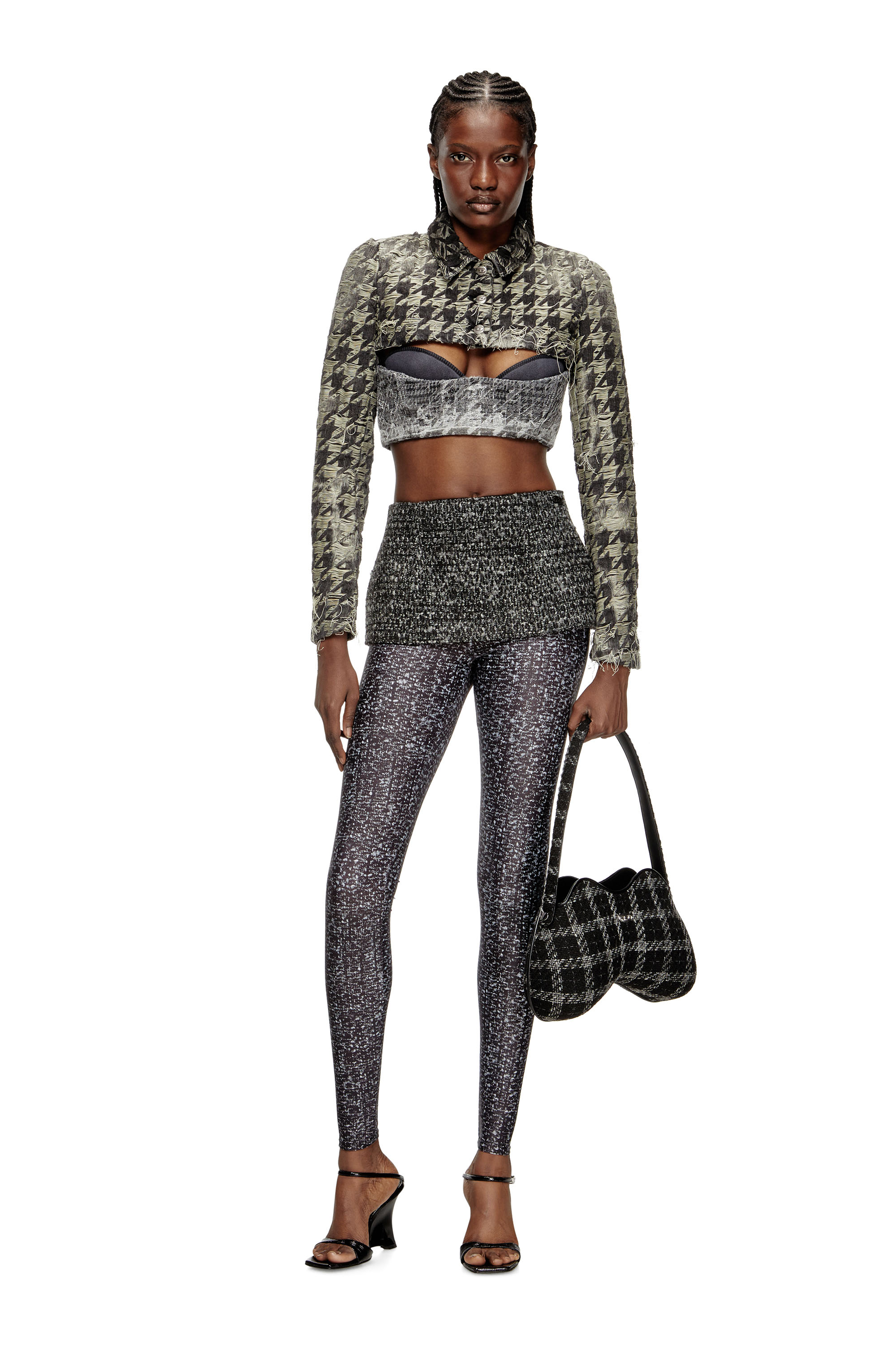 Diesel - DE-ANSIS-FSH2, Woman's Shrug in houndstooth-weave denim in Black/White - 2