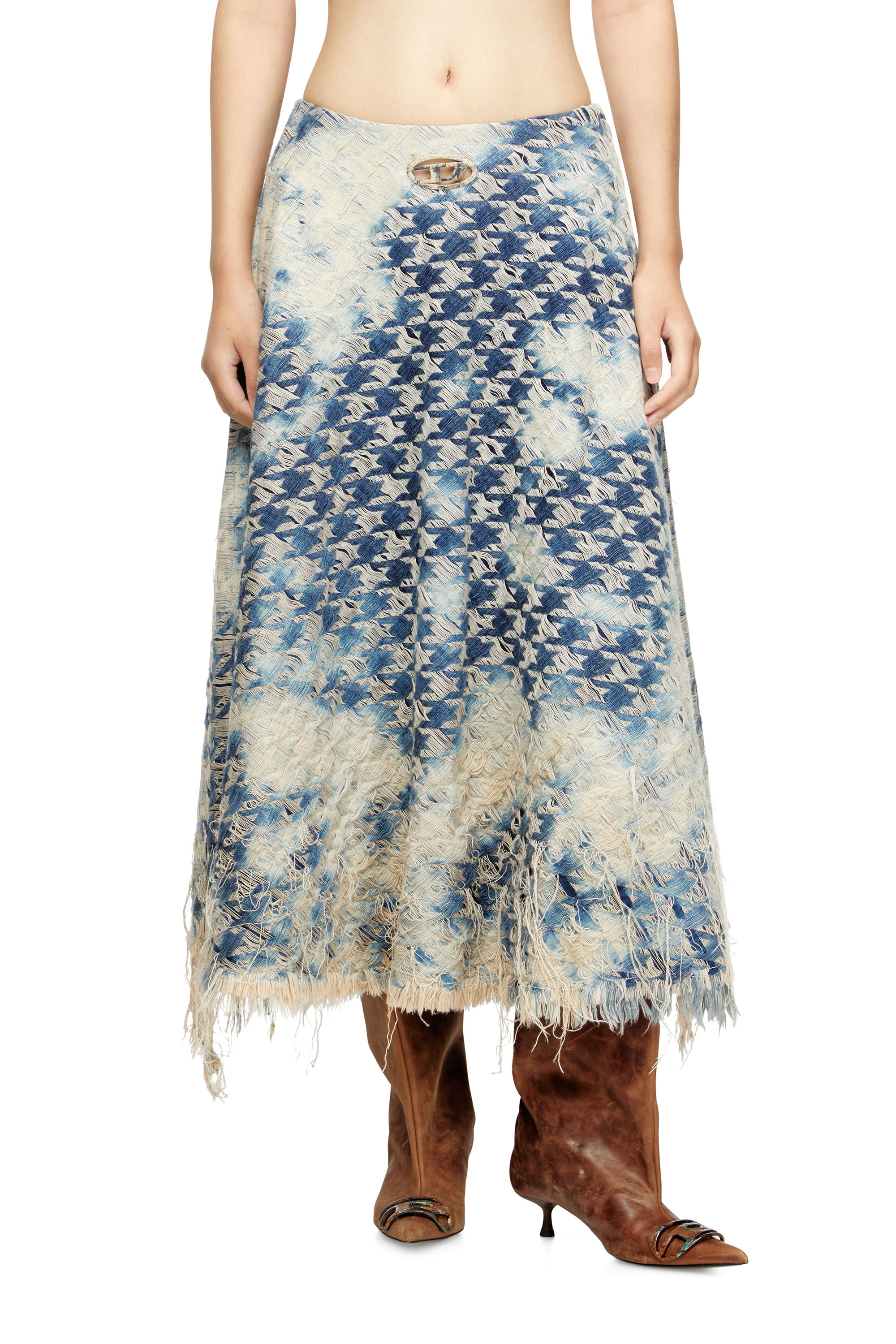 Diesel - DE-ANNET-FSH1, Woman's Midi skirt in houndstooth-weave denim in Medium blue - 1