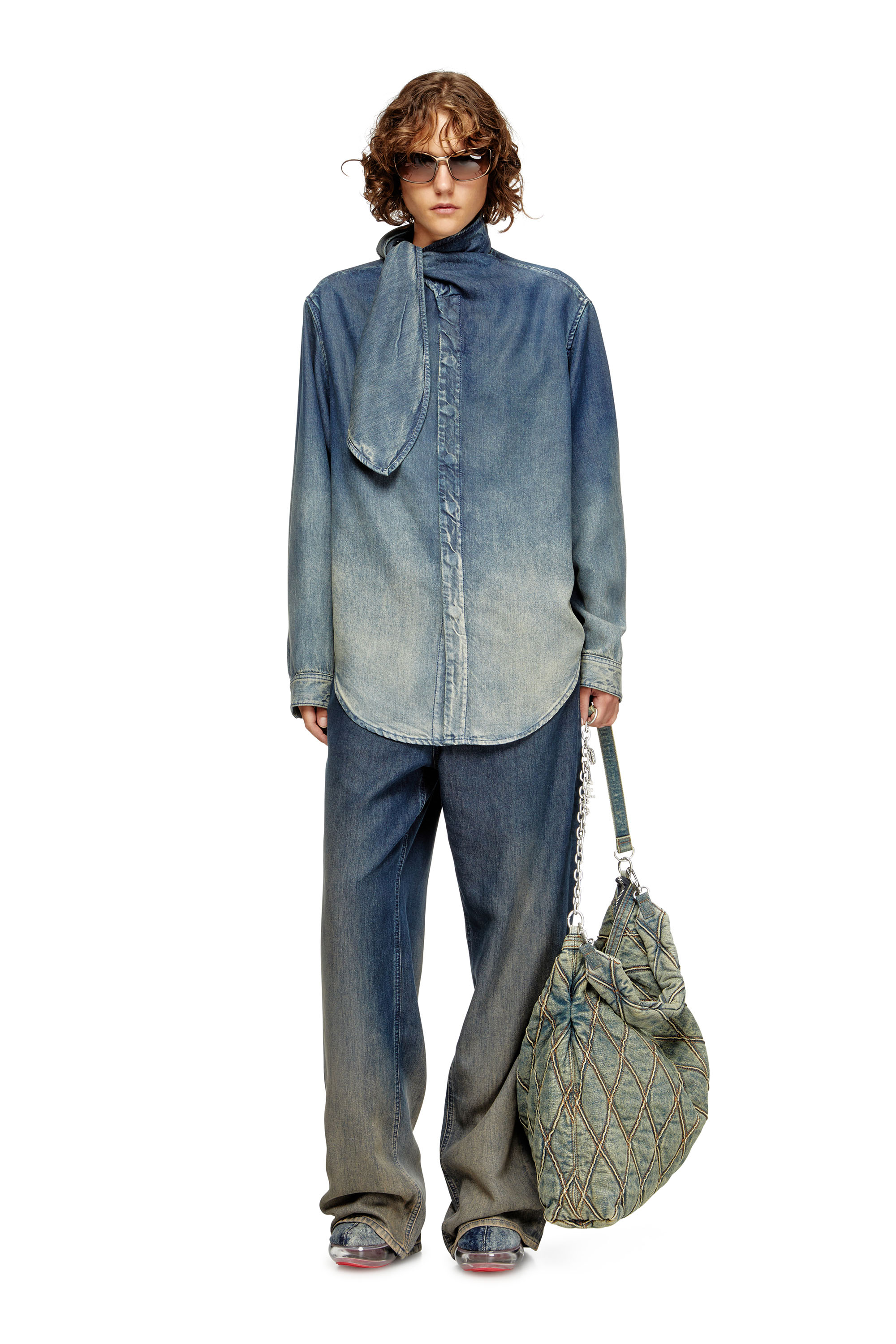 Diesel - DE-NANCY-S, Woman's Blouse in fluid laser-worn denim in Medium blue - 2