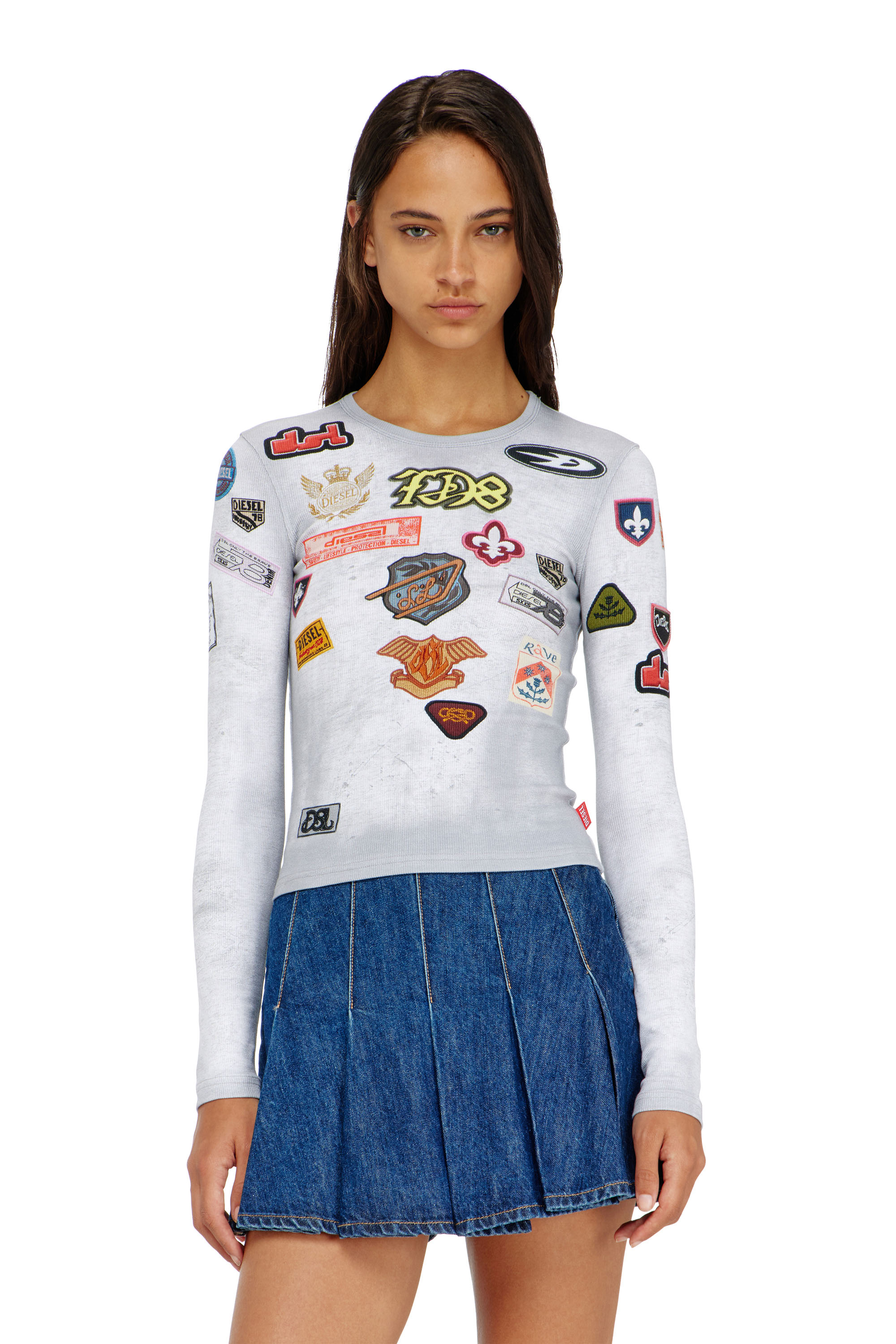 Diesel - T-ELE-LONGSLEEVE, Woman's Top in ribbed jersey with all-over patch print in null - 3