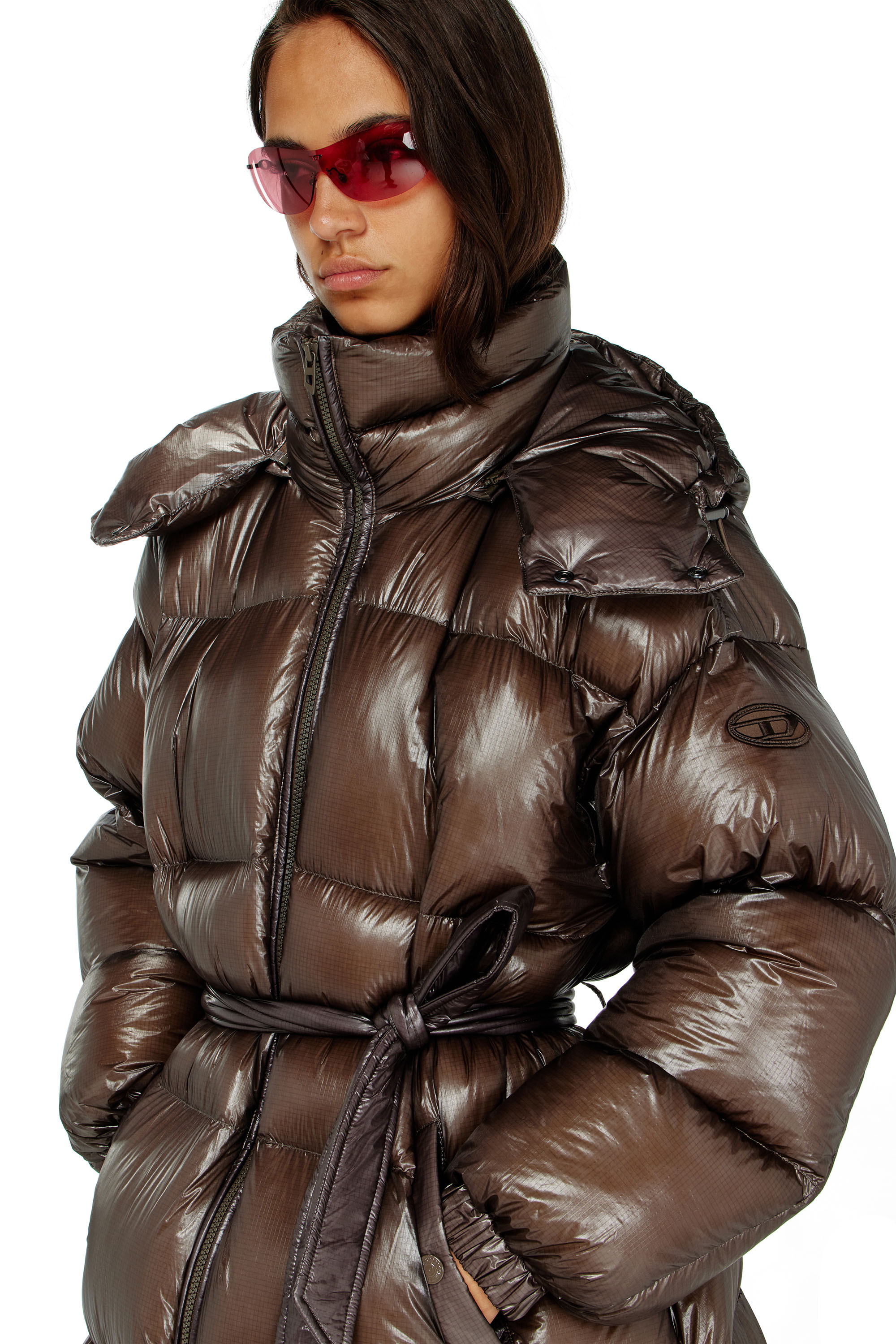 Diesel - W-ISHER, Woman's Down puffer coat in ultra-light ripstop in Brown - 5