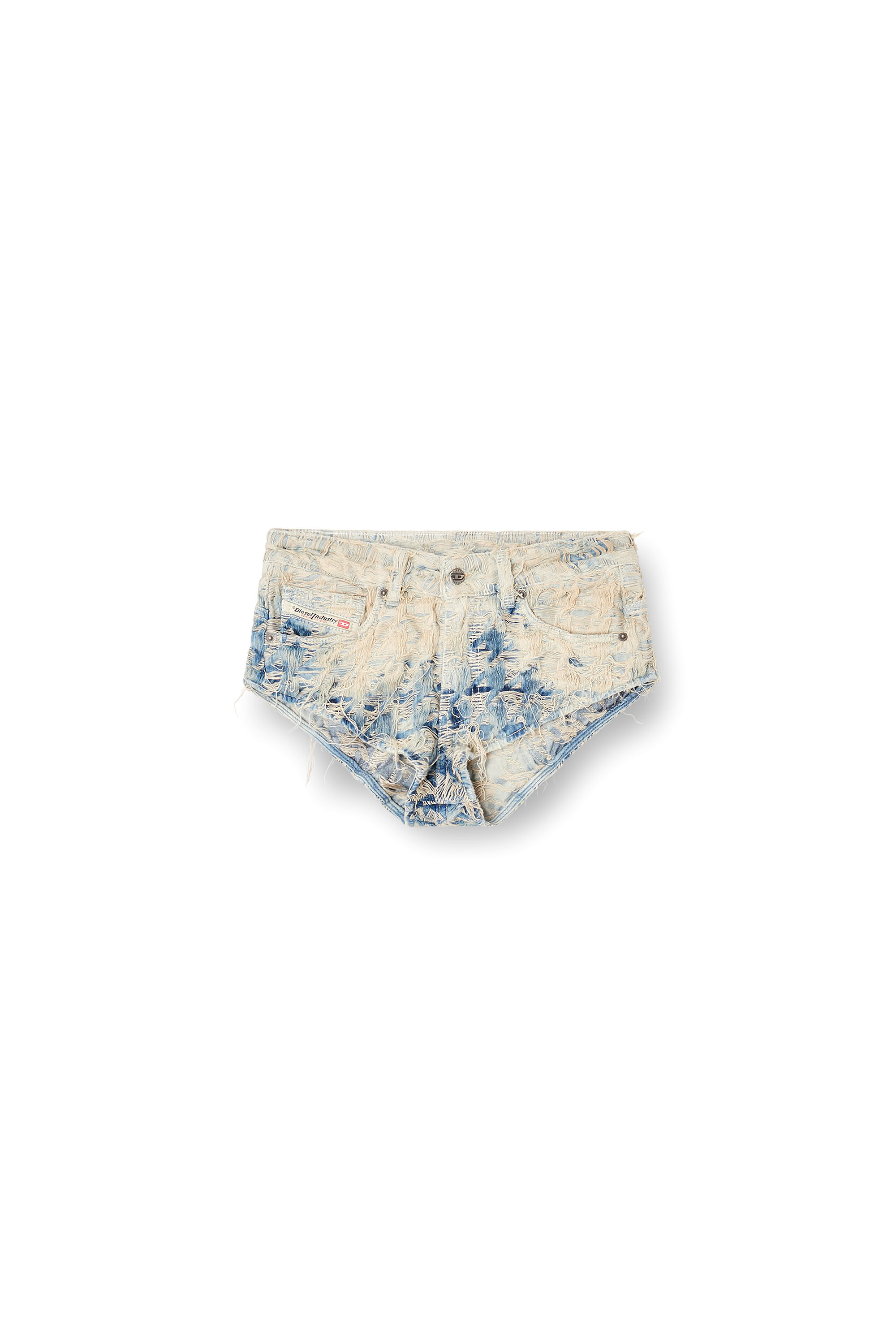 Diesel - DE-JIZZ-FSH1, Woman's Shorts in houndstooth-weave denim in Light Blue - 3