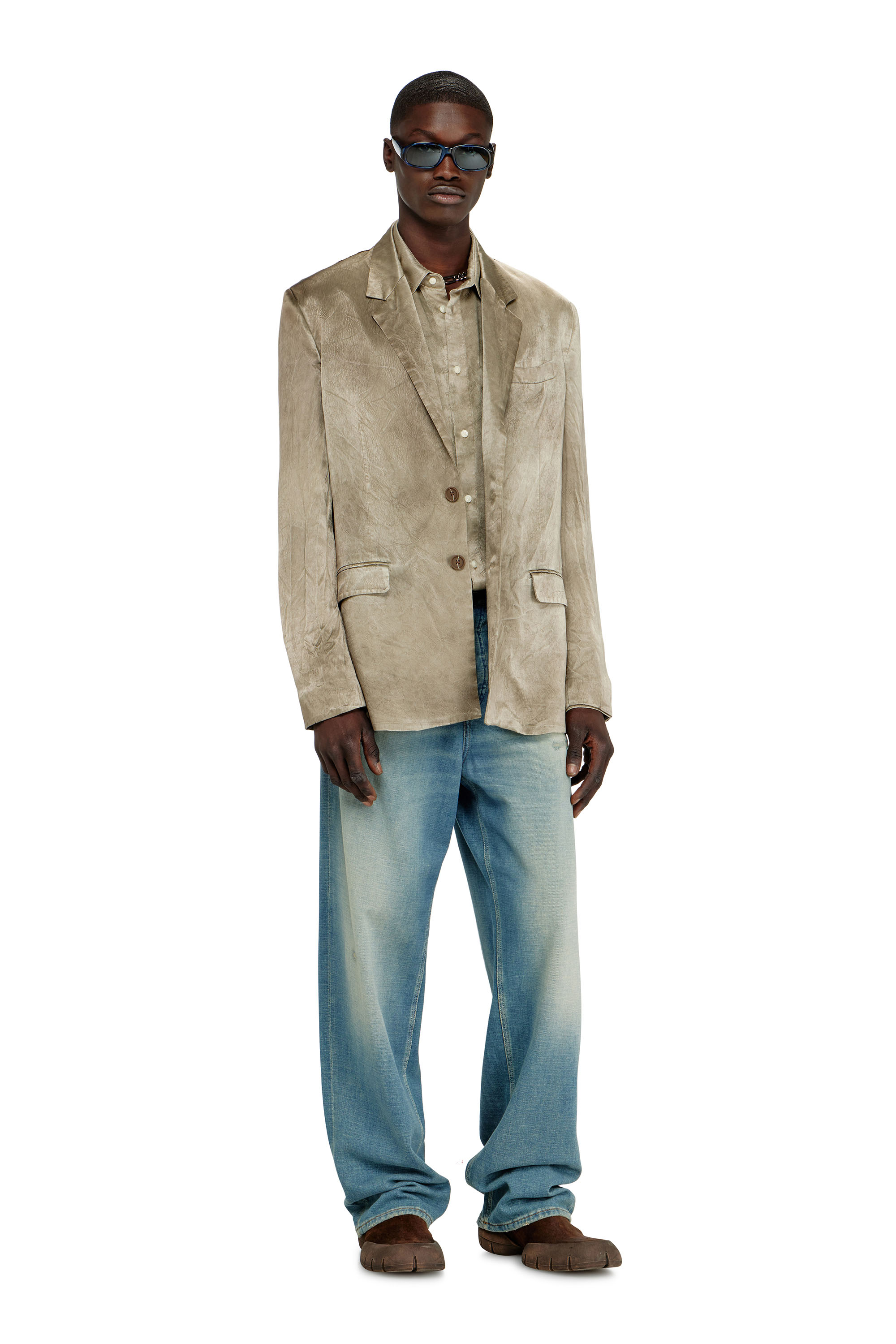 Diesel - J-ANDRE, Man's Blazer in wrinkled satin in Light Brown - 2