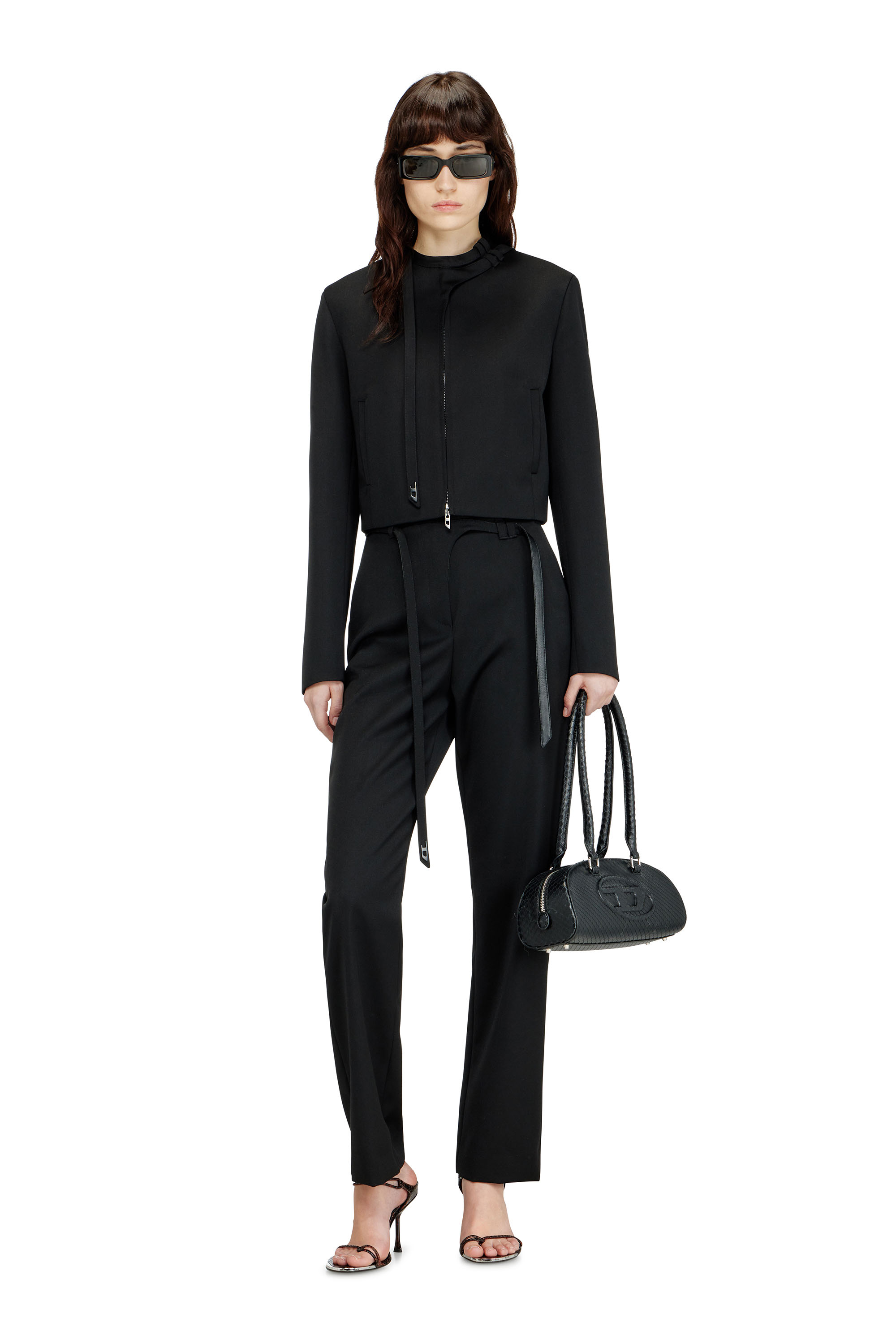 Diesel - P-IXIE-1, Woman's Tailored pants with biker belt strap in Black - 2