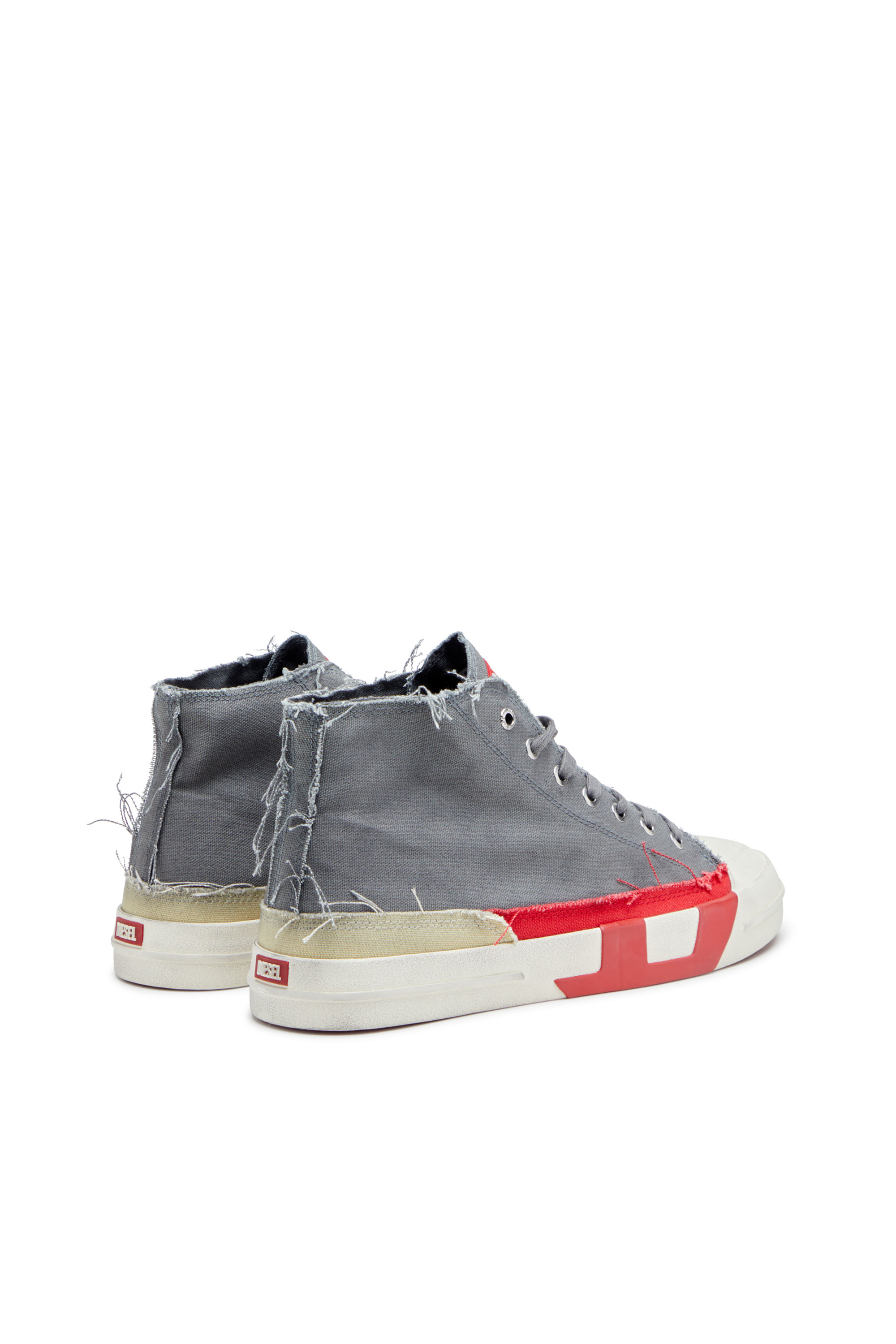 Diesel - S-D-VERSE MID, Man's S-D-Verse-Dirty-effect high-top canvas sneakers in Grey/Red - 4