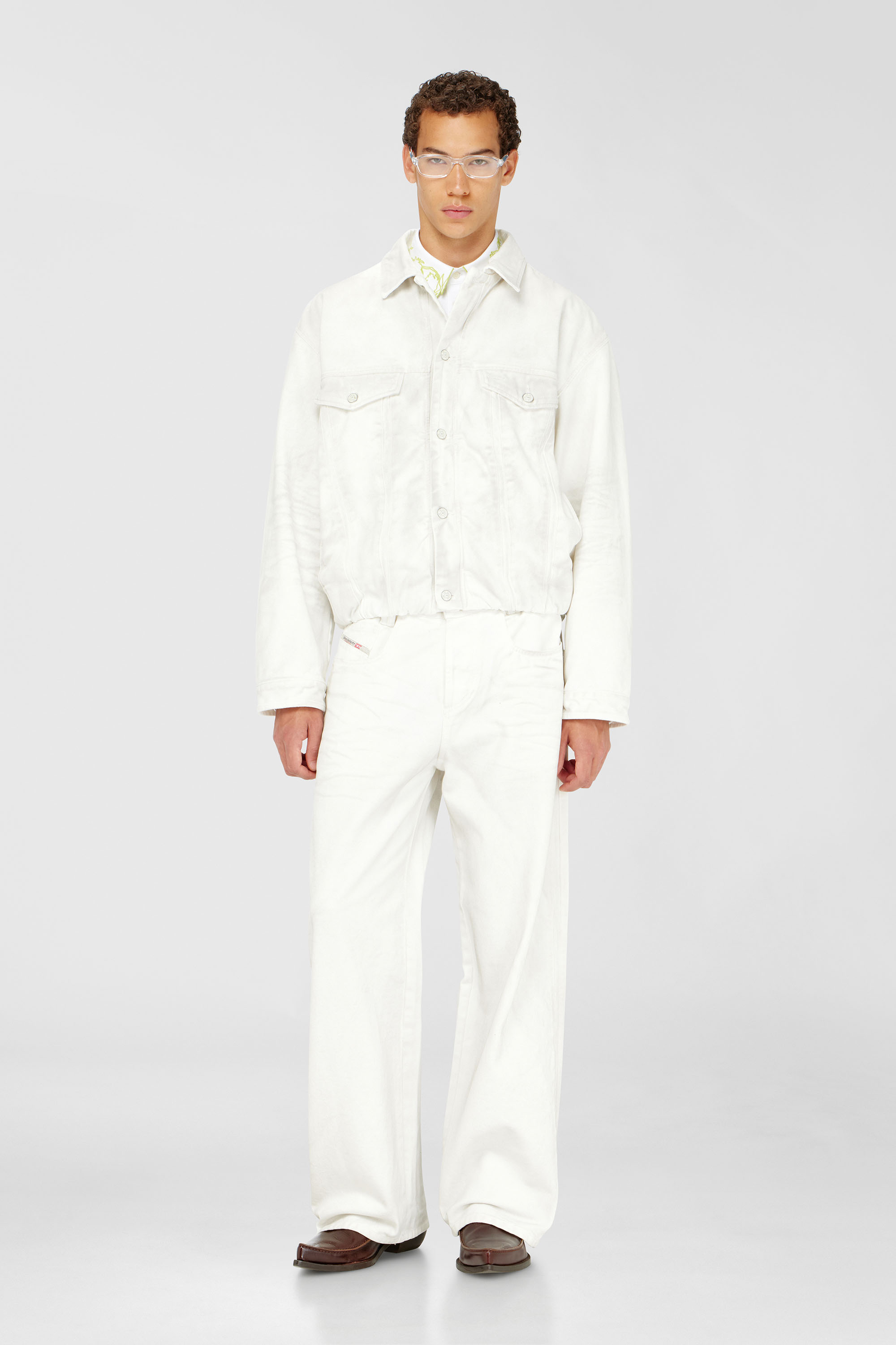 Diesel - D-MORVI-FSJ1, Man's Elasticated trucker jacket in denim in White - 1