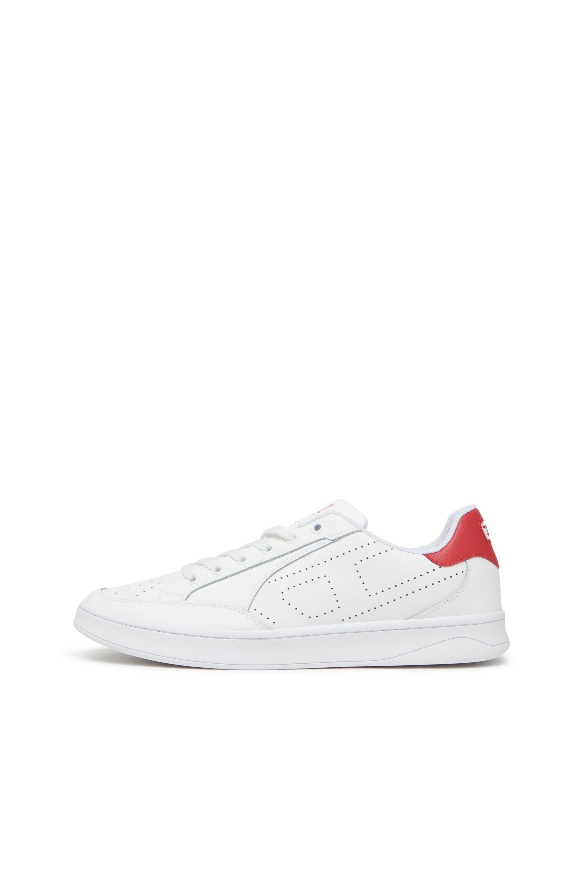 Diesel - S-DAKOTA LOW, Man's Leather sneakers with perforated logo in White/Red - 7