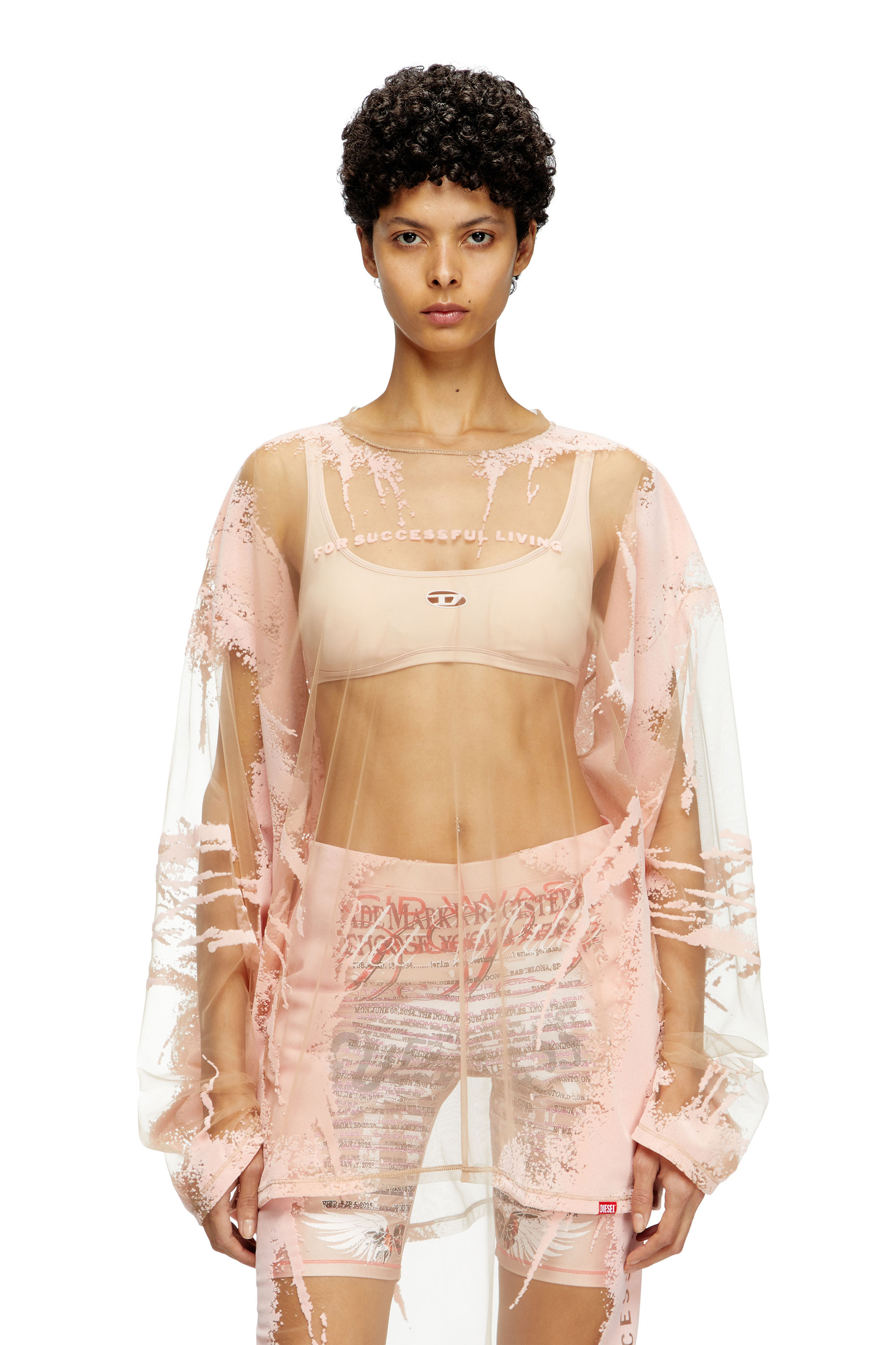 Diesel - T-HASSAN-LS-A, Unisex's Long-sleeve nylon T-shirt with lyrics print in Pink - 6